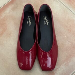 Seychelles Glossy Cherry Red Square-Toe Ballet Flats